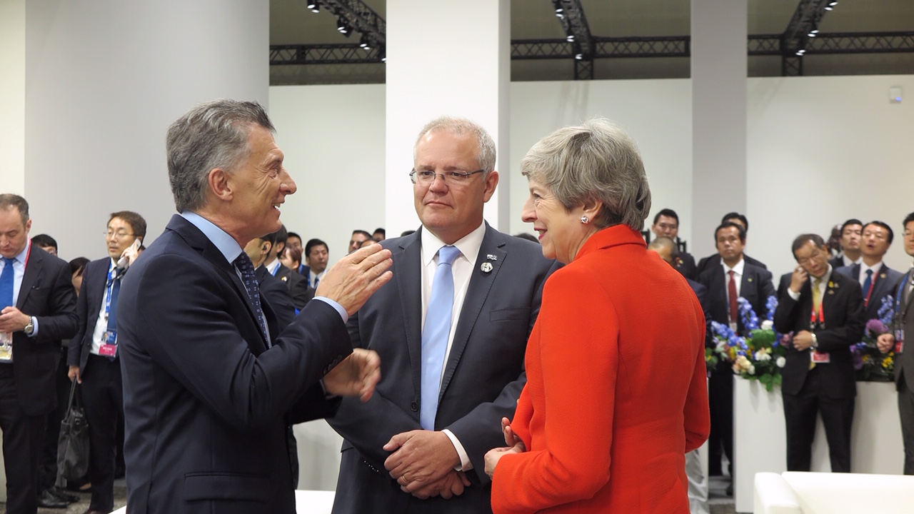 Macri con Scott Morrison y Theresa May